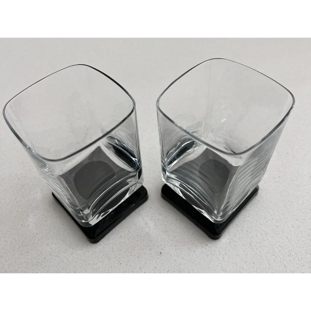 Vtg MCM Di Saronno Square Foot Black Bottom Cordial Bar Glasses Set Of 2